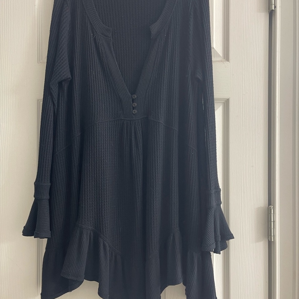 Free People Black Long Sleeve Tunic Top